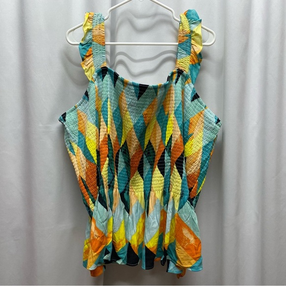 Torrid womens shirt size 6X peplum gauze smocked top colorful plus size - Picture 2 of 9